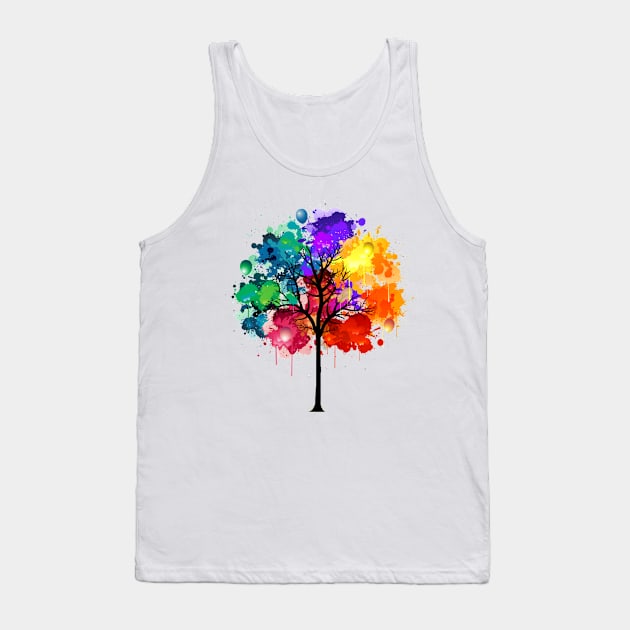 Abstract Multi Color Drawing Watercolor Tree Tank Top by Pixel4Art